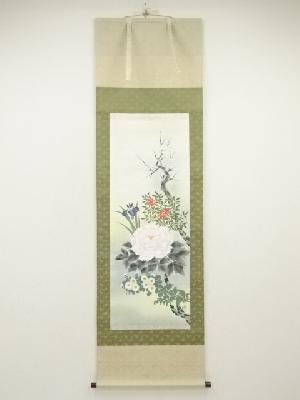 JAPANESE HANGING SCROLL / HAND PAINTED / FLOWER 